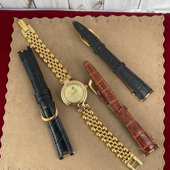Vintage Mickey Mouse Gold Tone Watch with 3 Straps - Picture 5 of 8